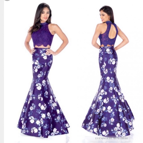 Magenta Evenings Mon Cheri 2PC lace Halter dress - Picture 1 of 11